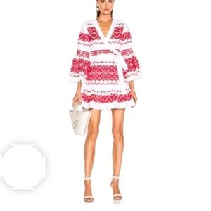 Elegant Red and White Patterned Dress NWT